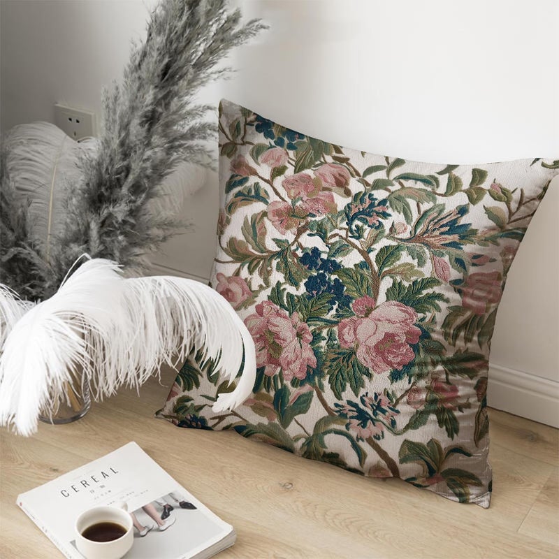 RBAFAO Vintage Floral Throw Pillow Covers, Vintage Flower Pattern Double Sided Cushion Cover, Indoor and Outdoor Home Art Decor Pillowcase for Sofa or Bedroom Decor 18x18inches (Green&Pink, 18x18inches) - Image 4